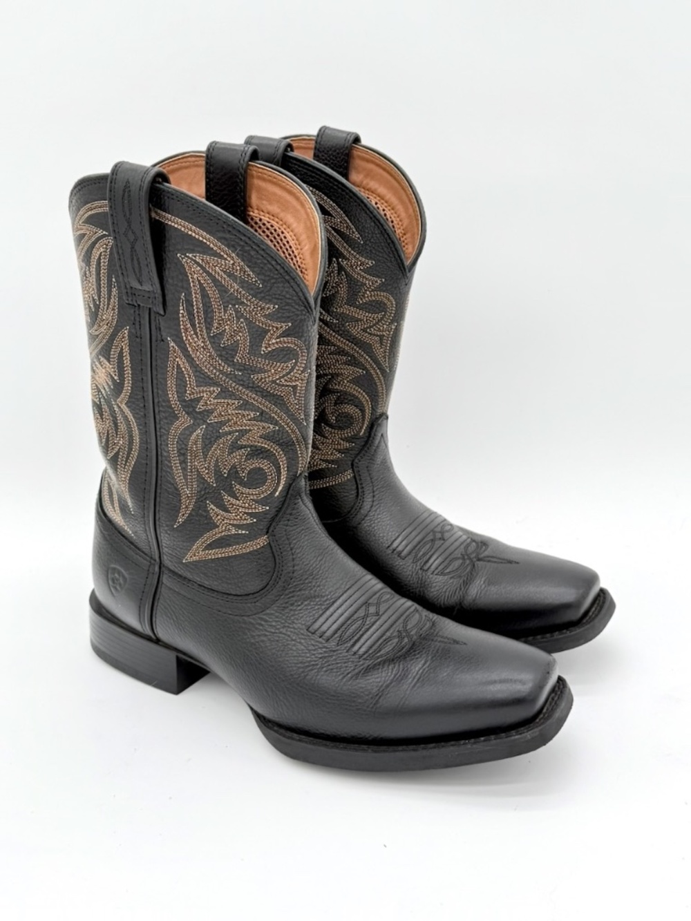 Ariat Sport Herdsman Black Leather Wide Square Toe Cowboy Boots 9 EE Wide